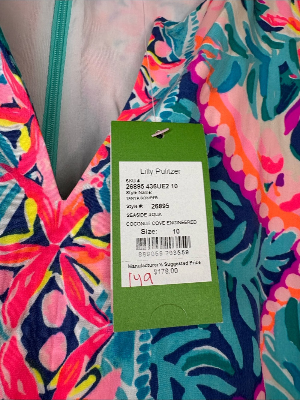 NWT Lilly Pulitzer Tanya Romper Seaside Aqua Coconut Cove Size 10 - Picture 8 of 12